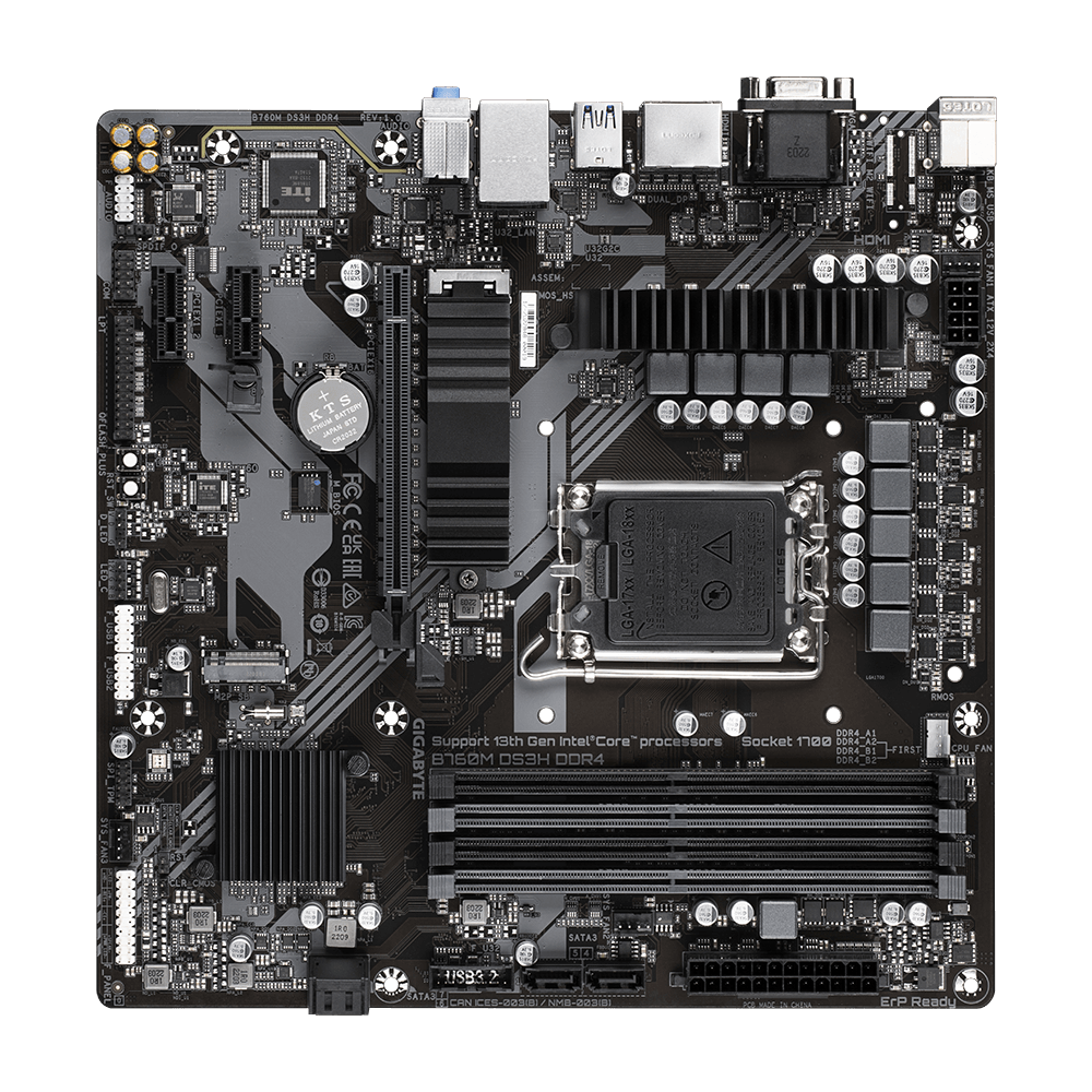 Gigabyte B760M DS3H DDR4, "Intel", LGA 1700, "Intel® Celeron®", "Intel® Core™ i3", "Intel® Core™ i3", "Intel® Core™ i5", "Intel® Core™ i7", "Intel® Core™ i9",..., LGA 1700, DDR4-SDRAM, 128 GB