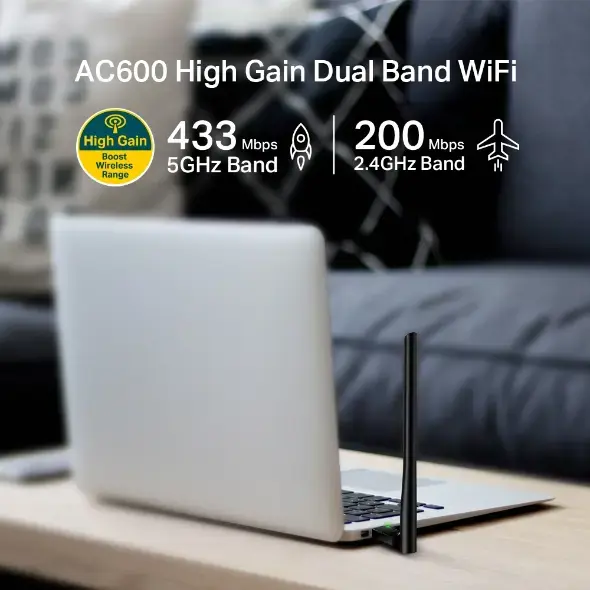 TP-LINK AC600 didelio stiprumo "Wi-Fi" dviejų juostų USB adapteris USB 2.0 1 didelio stiprumo antena