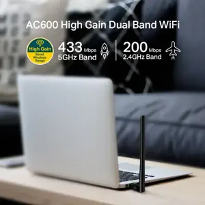 TP-LINK AC600 didelio stiprumo "Wi-Fi" dviejų juostų USB adapteris USB 2.0 1 didelio stiprumo antena