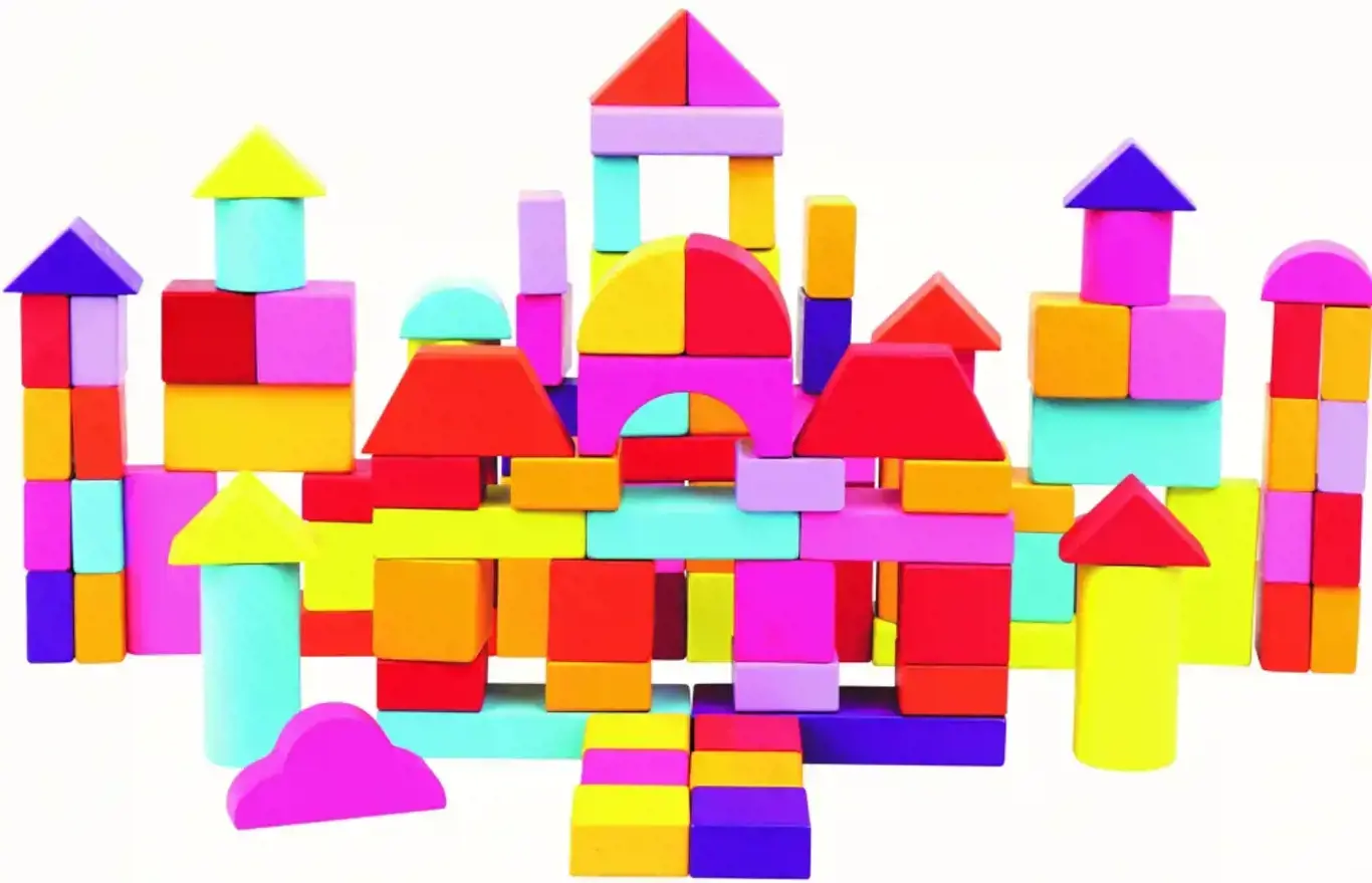 Spalvotos medinės kaladėlės, 12 mėn+, 100 vnt