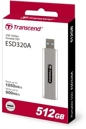 Išorinis SSD diskas TRANSCEND ESD320A 512 GB USB 3.2 3D NAND Įrašymo greitis 950 MBajtų/sek Skaitymo greitis 1050 MBajtų/sek TS512GESD320A