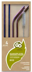 Šiaudeliai RAINBOW, su šepetėliu, nerūdijantis plienas, D 5 mm, L 21,5/20,5 cm, 4 vnt