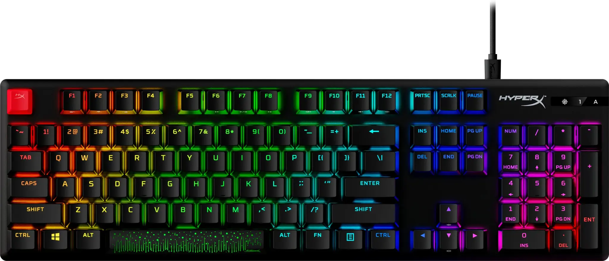 "HyperX Alloy Origins PBT HX Aqua" - mechaninė žaidimų klaviatūra, pilno dydžio (100%), USB, mechaninė, QWERTY, RGB LED, juoda
