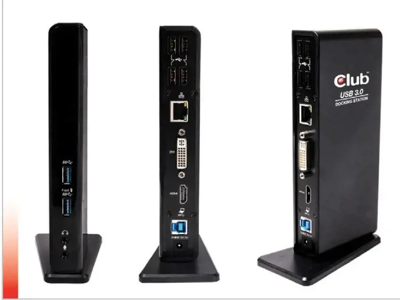 CLUB3D USB Gen1 Type A Dual Display ( HDMI and DVI) DisplayLink™ Docking Station, Wired, USB 3.2 Gen 1 (3.1 Gen 1) Type-A, 1.4a, 3.5 mm, USB Type-B, 10,100,1000 Mbit/s