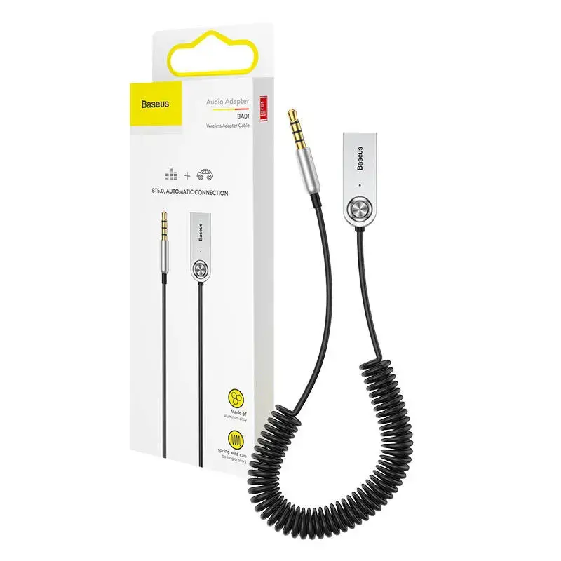 Baseus BA01 "Bluetooth 5.0" garso imtuvo kabelis AUX lizdo garso adapteris juodas (juodas)