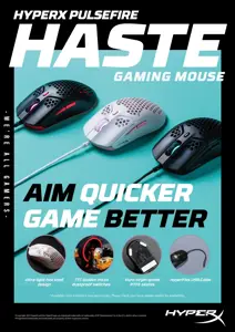 "HyperX Pulsefire Haste" - žaidimų pelė (juoda-raudona), dvipusė, optinė, A tipo USB, 16000 DPI, juoda, raudona