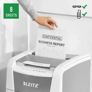 "Leitz IQ Autofeed Small Office 100" automatinis popieriaus smulkintuvas P4, kryžminis smulkinimas, 22 cm, 4 x 30 mm, 34 L, Touch, 8 lapai