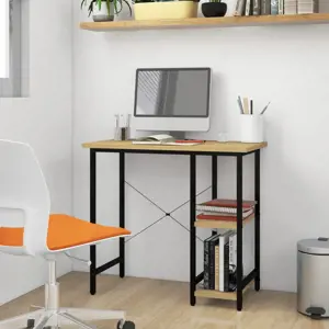 Kompiuterio stalas, juodas/ąžuolo, 80x40x72cm, MDF ir metalas