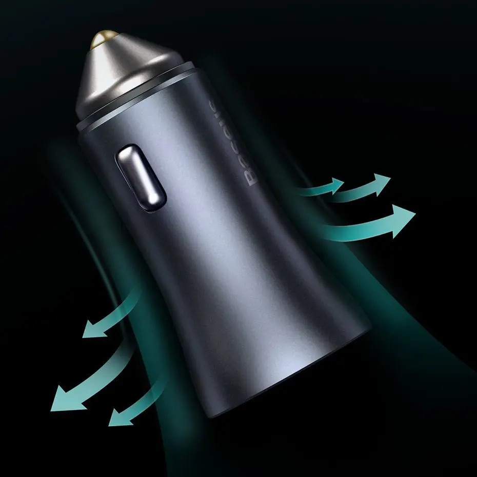 "Baseus Golden Contactor Pro" automobilinis įkroviklis, USB + USB-C, QC4.0+, PD, SCP, 40 W (tamsiai pilkas) su C tipo ir iP 1 m ilgio kabeliu, juodas