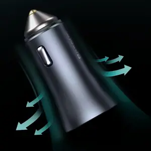 "Baseus Golden Contactor Pro" automobilinis įkroviklis, USB + USB-C, QC4.0+, PD, SCP, 40 W (tamsiai pilkas) su C tipo ir iP 1 m ilgio kabeliu, juodas