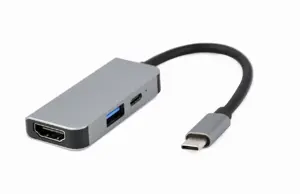 GEMBIRD A-CM-COMBO3-02 Kelių prievadų adapteris C tipo USB 3in1 USB prievadas + HDMI + PD sidabrinis