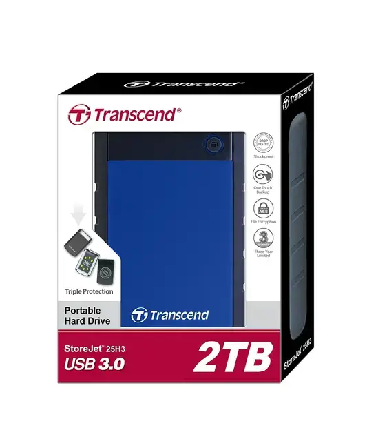 TRANSCEND 2TB StoreJet 6,4 cm 2,5 colio H3B nešiojamasis kietasis diskas USB 3.0 blau