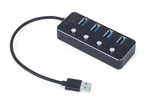GEMBIRD USB 3.1 Gen 1 4 prievadų šakotuvas su jungikliais, juodas