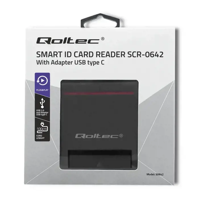 QOLTEC išmaniųjų lustų ID kortelių skaitytuvas USB 2.0 Plug&Play