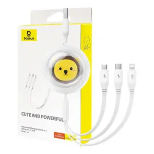 Įkrovimo kabelis 3w1 Baseus USB į USB-C, USB-M, Lightning 3,5A, 1,1 m (baltas)