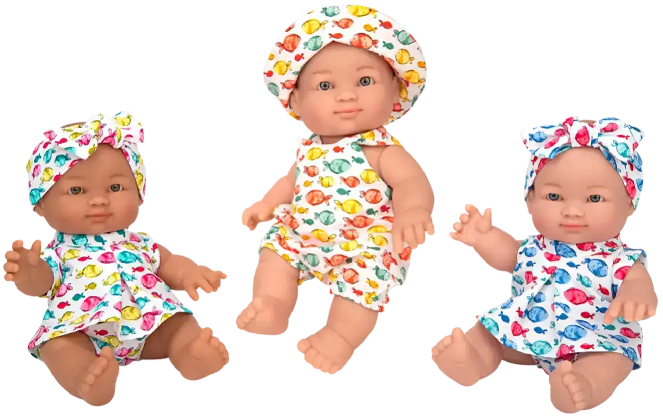 Lėlytės su rūbeliais žuvyčių raštais, 24 cm