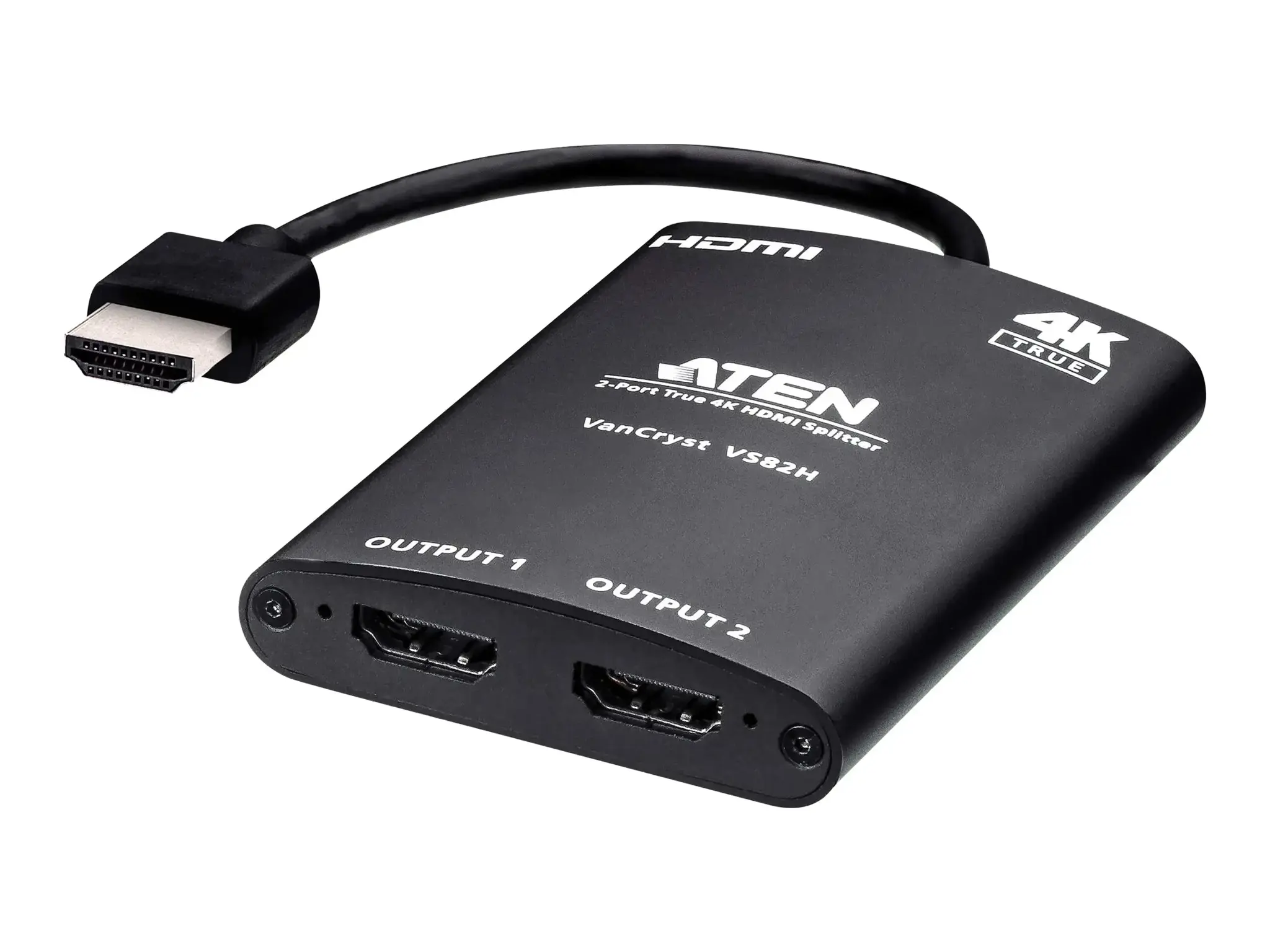 ATEN 2 prievadų "True 4K HDMI" skirstytuvas, HDMI, 2x HDMI, 4096 x 2160 taškų, juodas, aliuminis, 4K Ultra HD