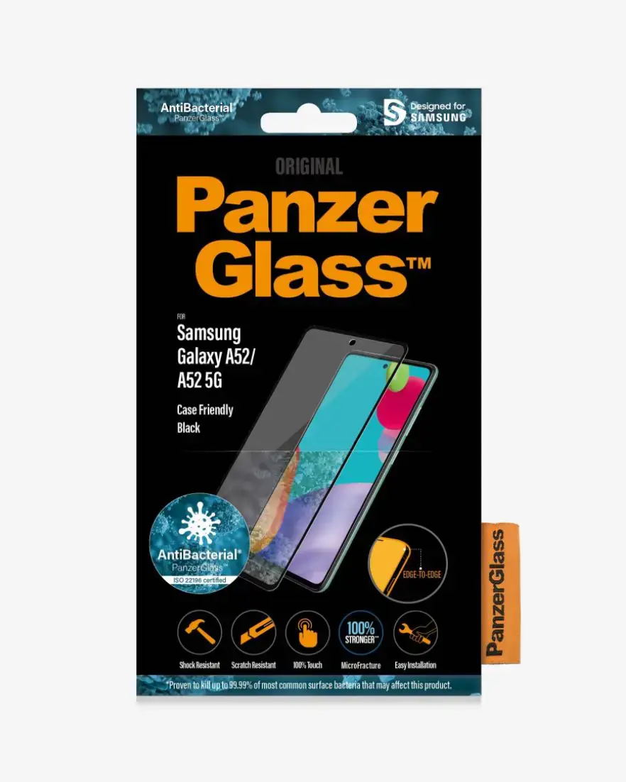 PanzerGlass ™ Samsung Galaxy A52 | A52 5G | A52s 5G | A52s 5G | A53 5G | Ekrano apsauga Stiklas, Skaidri ekrano apsauga, Samsung, Samsung, Samsung - Galaxy A52, Samsung - Galaxy A52 5G, atsparus įbrėžimams, atsparus smūgiams, antibakterinis, skaidrus, 1 vnt.