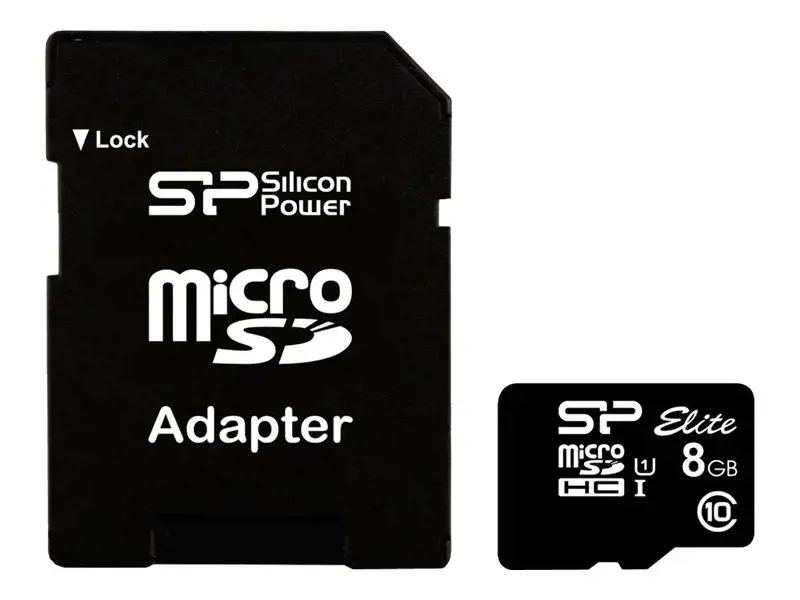 "Silicon Power Elite" 8GB microSDHC UHS-I, 8 GB, MicroSDHC, 10 klasė, 40 MB/s, 15 MB/s, juoda