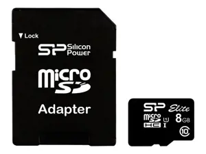 "Silicon Power Elite" 8GB microSDHC UHS-I, 8 GB, MicroSDHC, 10 klasė, 40 MB/s, 15 MB/s, juoda