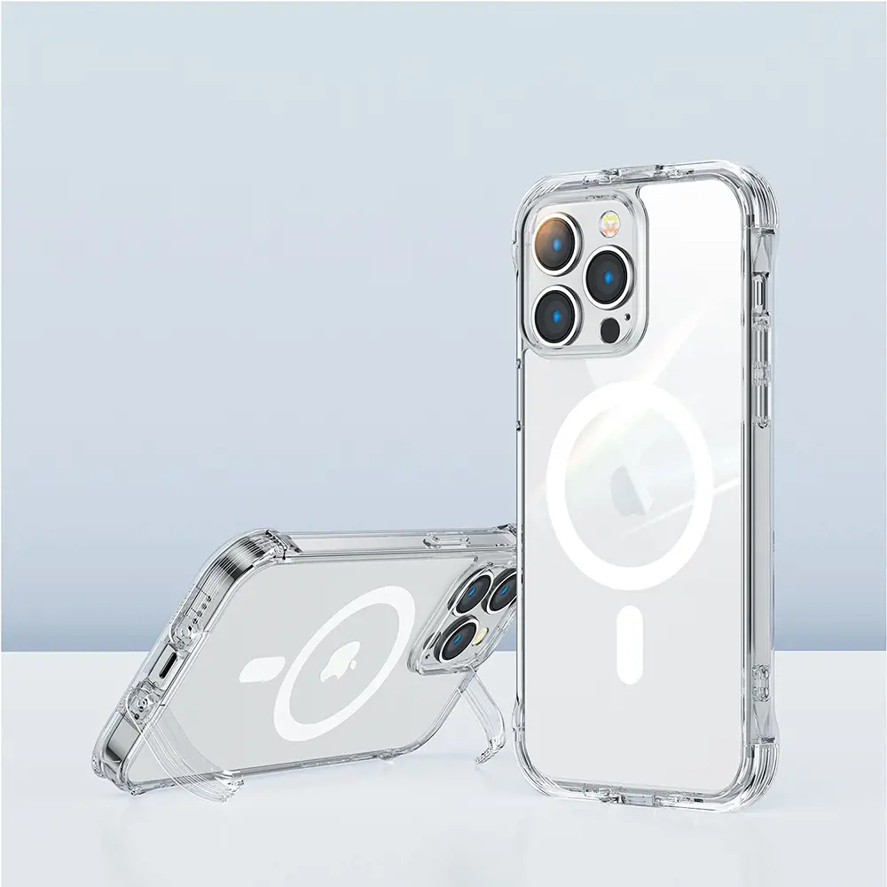 "Joyroom" magnetinis apsauginis magnetinis dėklas "iPhone 14 Pro" šarvuotas dėklas su kabliukais stovas skaidrus (suderinamas su "MagSafe")