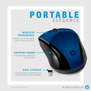 HP belaidė pelė 220 (Lumiere Blue), dvipusė, RF belaidė, mėlyna