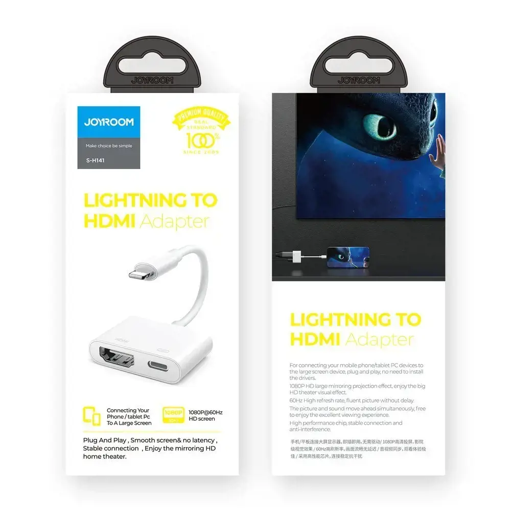 Joyroom Adapter Lightning (Male) to Digital HDMI Adapter (Female) + Lightning (Female) FullHD 1080p 60Hz white (S-H141 white)