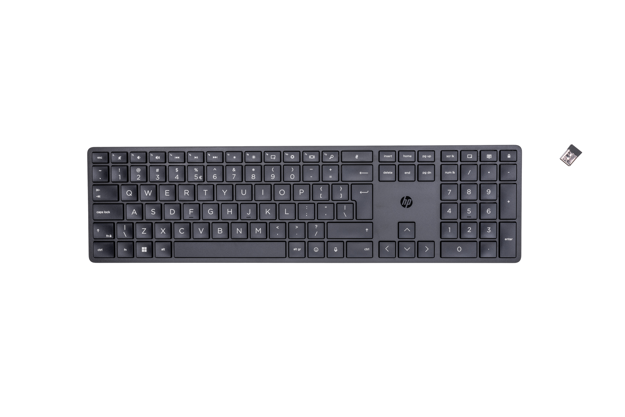 HP 450 programuojama belaidė klaviatūra, pilno dydžio (100 %), RF belaidė + USB, mechaninė, QWERTY, juoda