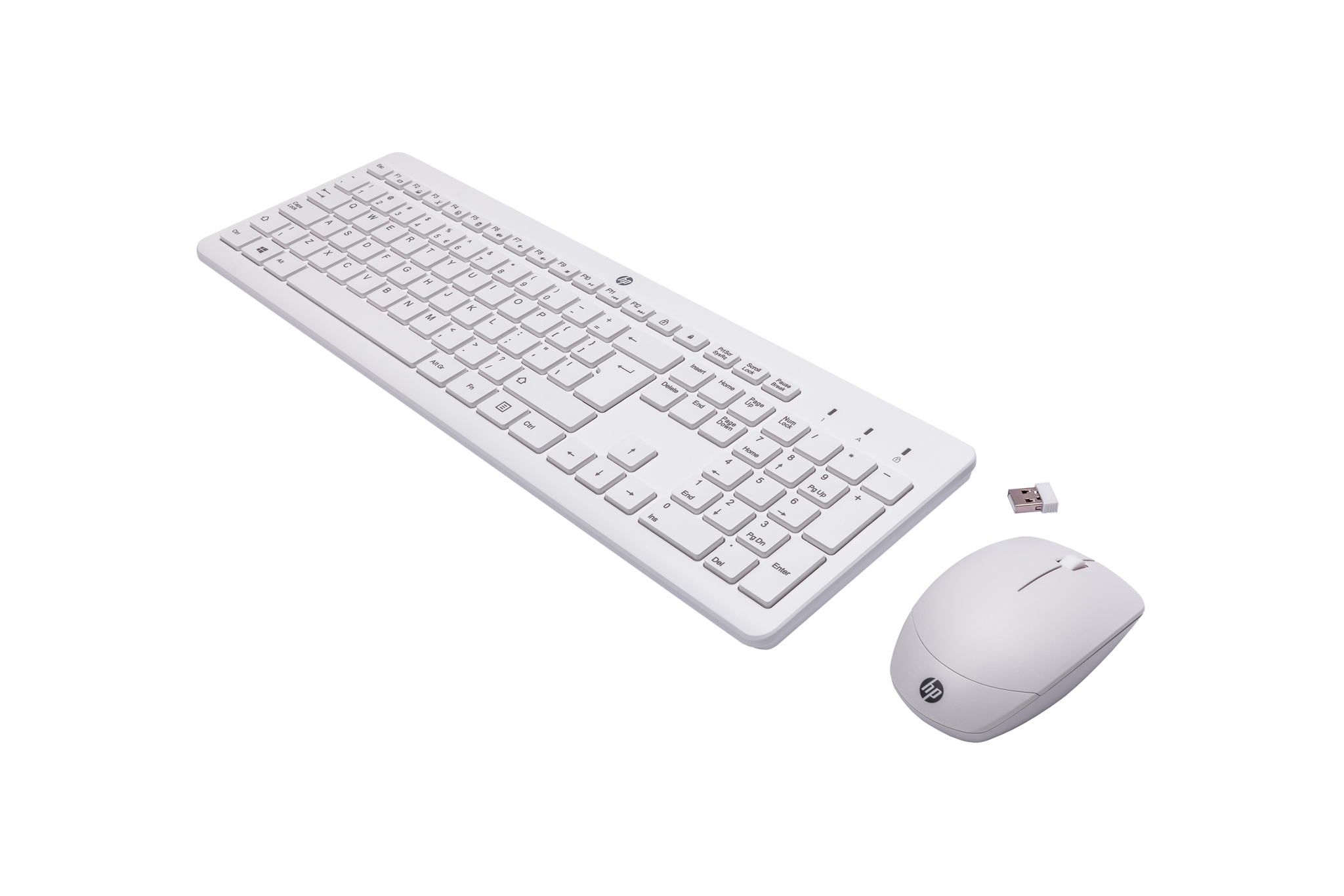 HP 230 belaidės pelės ir klaviatūros komplektas, pilno dydžio (100%), RF belaidis, membraninis, baltas, pelė pridedama