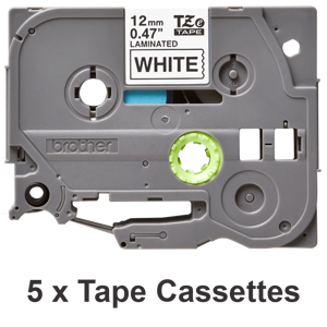 Brother TZE-231M5, juoda ant balto, juoda, balta, Brother, 1,2 cm, 8 m, 5 vnt.