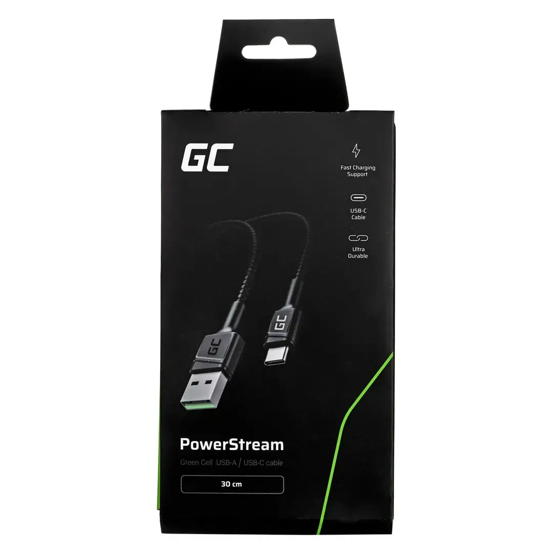Green Cell GC PowerStream Fast Charging Ultra Charge USB-A Male - USB-C Male Cable 30cm