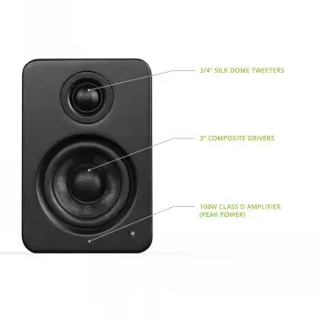 KANTO AUDIO 3" DRIVER - POWERED SPEAKERS WITH USB DAC AND 3.5MM AUX - MATTE BLACK (INCL. TYPE C & G POWER CORDS)