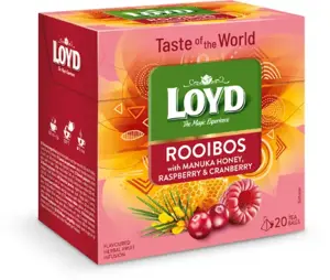 Žolelių ir vaisių raudonoji arbata LOYD, medaus, aviečių, spanguolių skonio, 20 x 1.7g