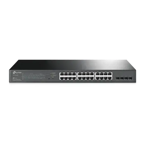 "TP-Link JetStream" 28 prievadų Gigabit Smart PoE komutatorius su 24 prievadais PoE+, valdomas, L2/L2+, Gigabit Ethernet (10/100/1000), maitinimas per Ethernet (PoE), montuojamas į stovą, 1U