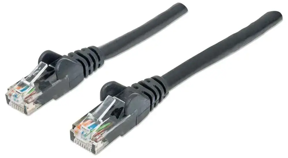 INTELLINET tinklo kabelis Cat6 U/UTP 3,0 m 10 pėdų juodas RJ-45 vyriškas / RJ-45 vyriškas paauksuoti kontaktai Polybag