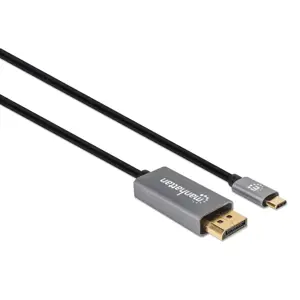 Manhattan USB-C to DisplayPort 1.4 Cable, 8K@60Hz, 2m, Male to Male, Black, Equivalent to CDP2DP146B (except 20cm longer), Three Year Warranty, Polybag, 2 m, USB Type-C, DisplayPort, Male, Male, Straight