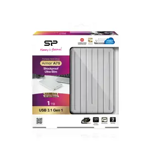 "Silicon Power Armor A75", 1000 GB, 2,5", 3.2 Gen 1 (3.1 Gen 1), sidabrinės spalvos