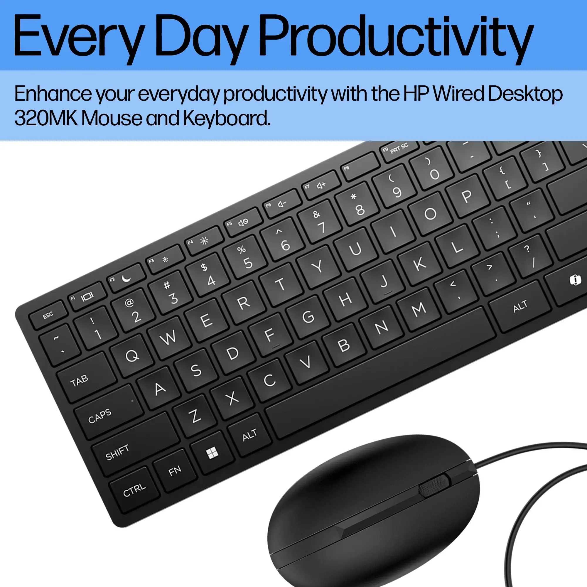 HP 320MK USB Wired Mouse Keyboard Combo, spill resistant – Black - US ENG