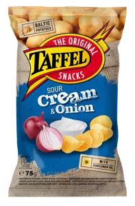 TAFFEL S.CREAM & ONION CHIPS bulvių traškučiai, 75 g