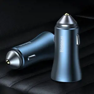 Baseus Golden Contactor Pro car charger, USB + USB-C, QC4.0+, PD, SCP, 40W (blue) + USB-C - Lightning cable 1m (blue)