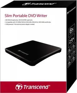 TRANSCEND 8X DVDS-K itin plonas rašytuvas USB 2.0 išorinis juodas CD-R/RW DVD+/-R DVD+/-RW DVD+/-R DL DVD-RAM