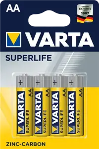 Varta SUPERLIFE, Vienkartinė baterija, AA, cinko anglis, 1,5 V, 4 vnt., pilka, geltona