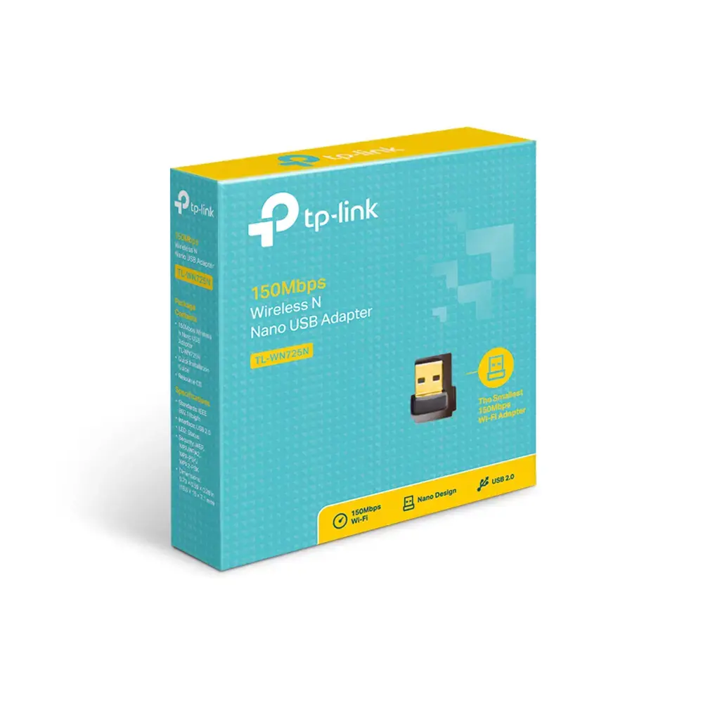 TP-Link TL-WN725N, belaidis, USB, WLAN, "Wi-Fi 4" (802.11n), 150 Mbps, juodas
