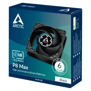 ARCTIC P8 Max - High-Performance 80 mm PWM Fan, Fan, 8 cm, 0.6 sone, 40 cfm, 67.96 m³/h, Black