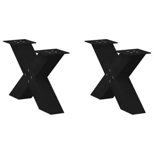 Kavos staliuko kojelės, X formos, 2 vnt., juodos, 50x(30-31) cm, plienas