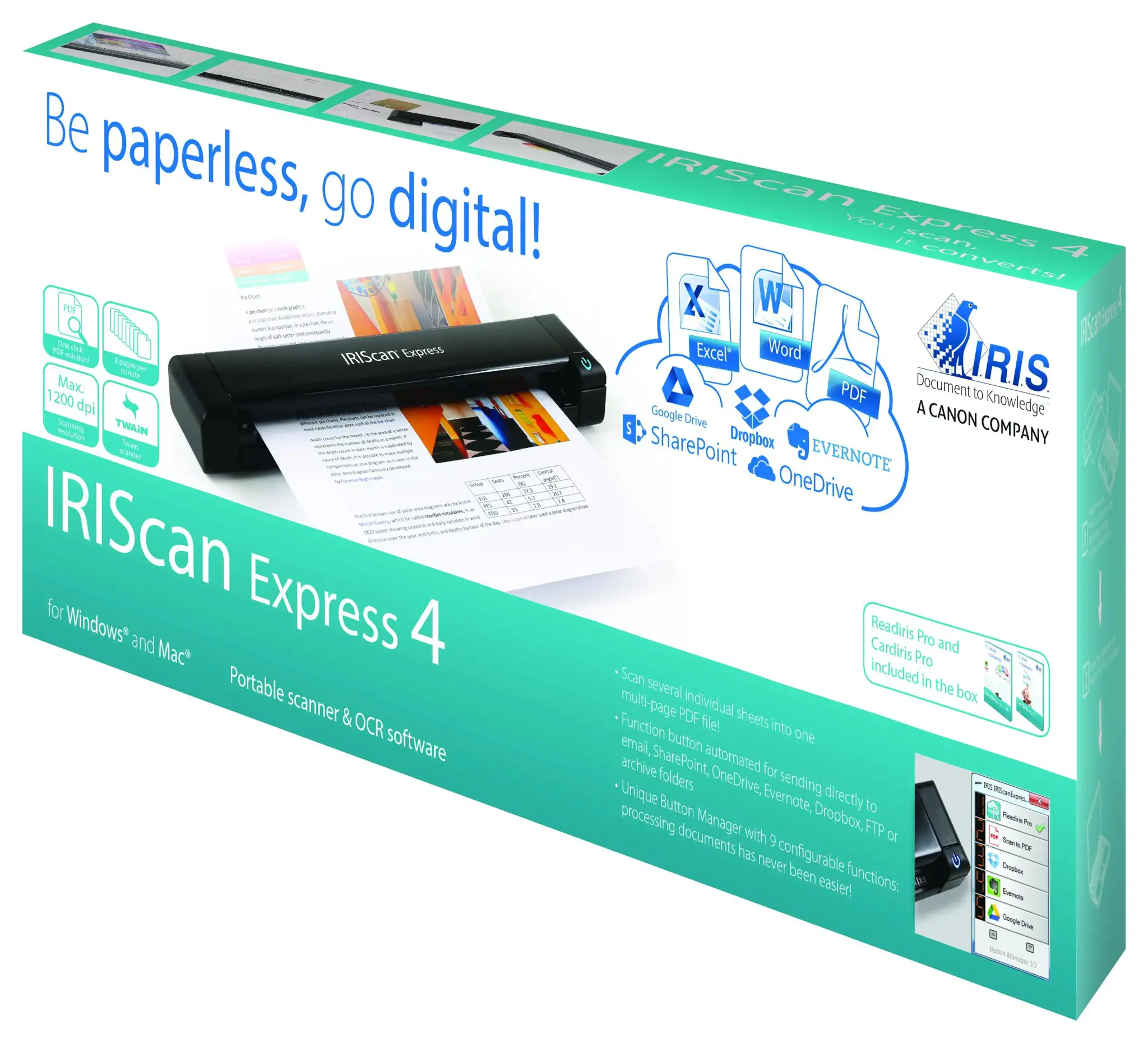 I.R.I.S. IRIScan Express 4, 210 x 297 mm, 1200 x 1200 DPI, 8 psl. per minutę, 8 psl. per minutę, lapų skaitytuvas, juodas
