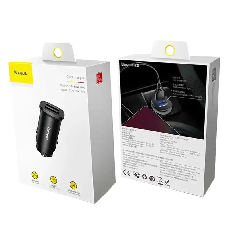 Baseus Square Car Charger 2xUSB QC3.0 5A 30W (Black)