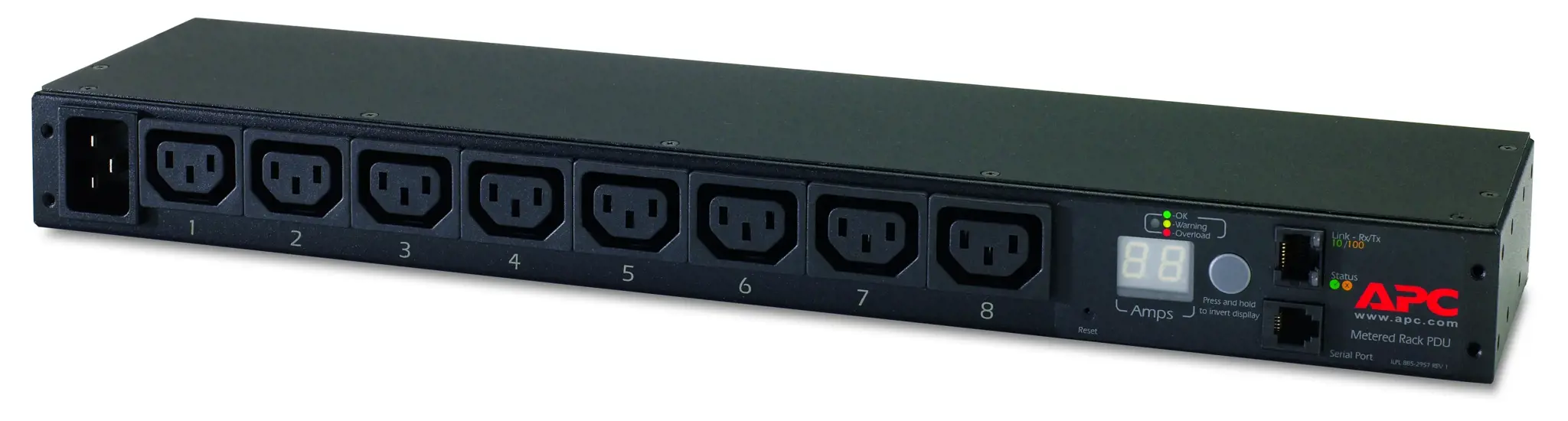 APC stovo PDU matuojamas 1U 16A 208/230V 8 C13 įvesties jungtys IEC-320 C20