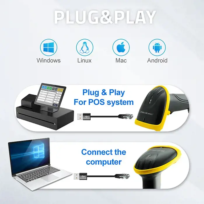 QOLTEC 50867 Brūkšninių kodų skaitytuvas 1D 2D USB juodas