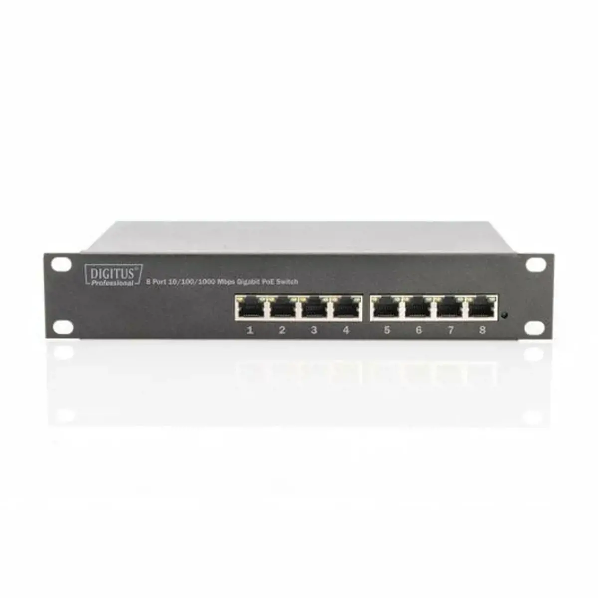 DIGITUS 10 colių 8 prievadų Gigabit Ethernet PoE komutatorius 8 x 10/100/1000Mbps RJ45 PoE 96W su 10 colių laikikliais